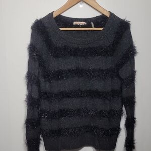 Rebecca Taylor Angora Lambswool Cashmere Black Fuzzy Stripe Sweater